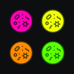 Bacteria four color glowing neon vector icon