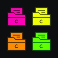 Archive four color glowing neon vector icon