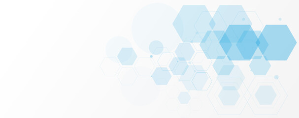 Geometric abstract background with blue hexagons. Structure molecule and communication. Science, technology and medical concept. Vector illustration
