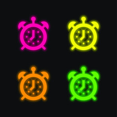 Alarm Clock four color glowing neon vector icon