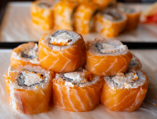 Close-up of fresh rolls. Tasty food