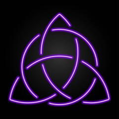 Celtic Triquetra knot neon sign, modern glowing banner design, colorful modern design trends on black background. Vector illustration.
