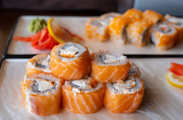Close-up of fresh rolls. Tasty food