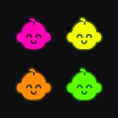Baby Boy four color glowing neon vector icon