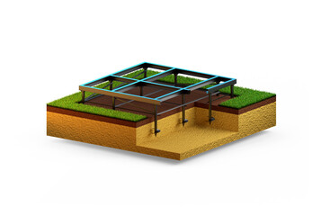 helical piers foundation, isolated industrial 3D illustration