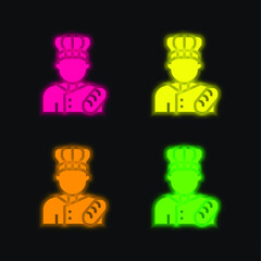 Baker four color glowing neon vector icon