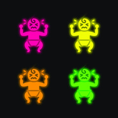 Baby Crying four color glowing neon vector icon