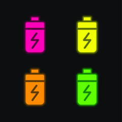 Battery four color glowing neon vector icon