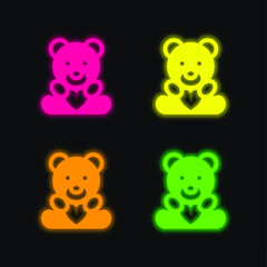 Beard With Heart four color glowing neon vector icon