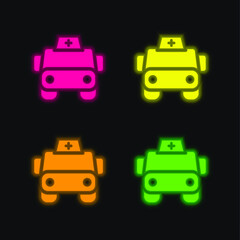 Ambulance four color glowing neon vector icon