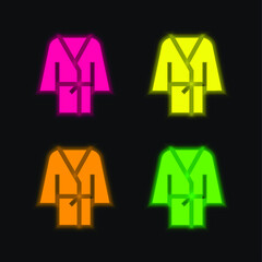 Obraz premium Bathrobe four color glowing neon vector icon