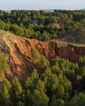 Red clay at sunset in the Las Arcillas park in Teruel, Arag&oacute;n, Spain