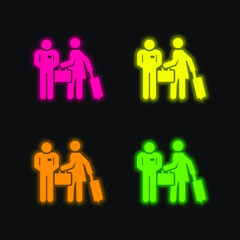 Bellboy four color glowing neon vector icon