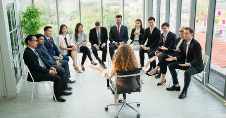 group of business people workshop training in business event at seminar room. business people applauding 