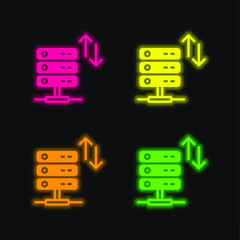 Fototapeta na wymiar Bandwidth four color glowing neon vector icon
