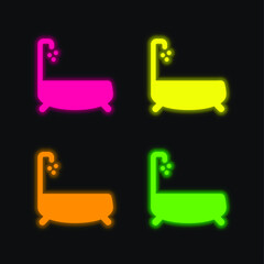Bathtub With Water Dropping four color glowing neon vector icon