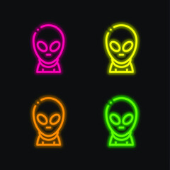 Alien four color glowing neon vector icon