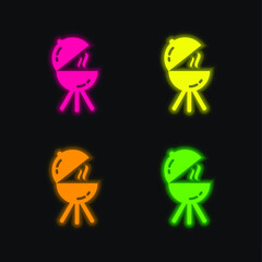Barbecue Open four color glowing neon vector icon