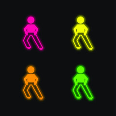 Boy Stretching Legs four color glowing neon vector icon