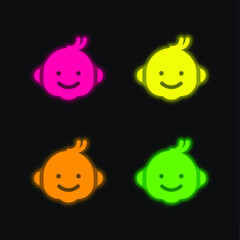 Obraz premium Boy four color glowing neon vector icon