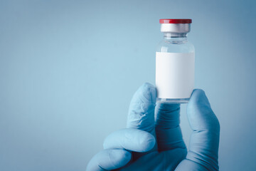 Medicine bottle for injection, Medical glass vial for vaccination. Science equipment, liquid drug...