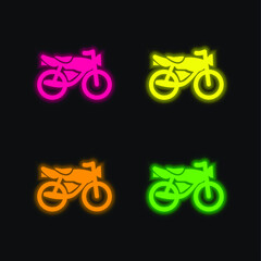 Black Motorbike four color glowing neon vector icon