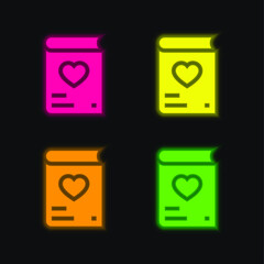 Book four color glowing neon vector icon