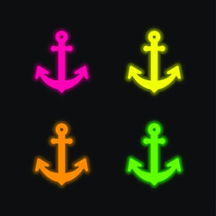 Obraz premium Big Anchor four color glowing neon vector icon