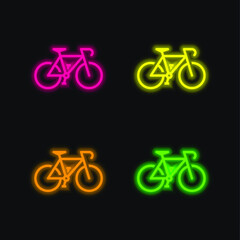 Obraz premium Bicycle four color glowing neon vector icon
