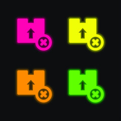 Box four color glowing neon vector icon