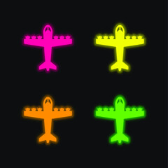 Bombardier four color glowing neon vector icon