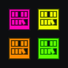 Bookshelf four color glowing neon vector icon