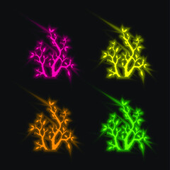 Branches With Leaves four color glowing neon vector icon