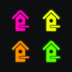 Bird House four color glowing neon vector icon