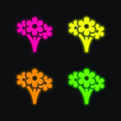 Bouquet four color glowing neon vector icon