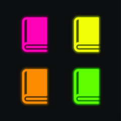 Book four color glowing neon vector icon