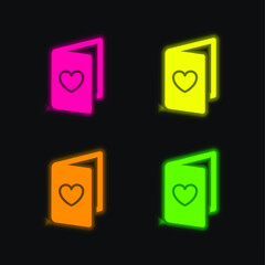 Birthday Card four color glowing neon vector icon