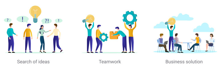 Obraz premium A set of vector illustrations on the topic of business.Search for ideas,teamwork,business unity.Abstract illustrations.