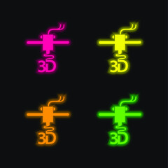 3d Printer Printing Letters four color glowing neon vector icon