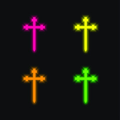 Fototapeta premium Aaronic Order Church four color glowing neon vector icon