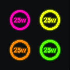 25 Watts Lamp Indicator four color glowing neon vector icon