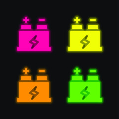Battery four color glowing neon vector icon