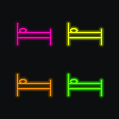 Bed Side View four color glowing neon vector icon