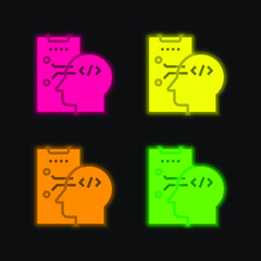 Algorithm four color glowing neon vector icon