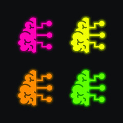 AI four color glowing neon vector icon
