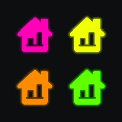 Bar Graph four color glowing neon vector icon