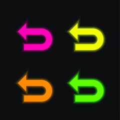 Back four color glowing neon vector icon