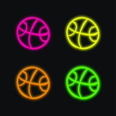 Ball Hand Drawn Outlined Toy four color glowing neon vector icon