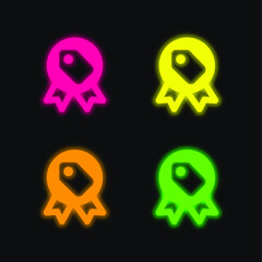 Badge four color glowing neon vector icon