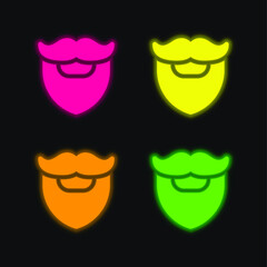 Beard four color glowing neon vector icon